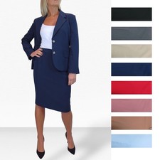Ladies 2 Piece Tailored Suit - Skirt & Blazer Suit Fully Lined Essential Suit