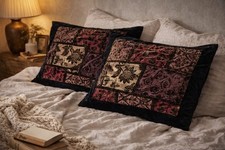 Vintage Velvet Patchwork Pillow Shams Set 2 Boho Eclectic Floral 21x27