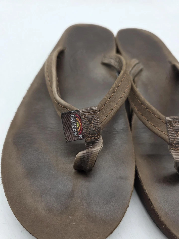 Rainbow Sandals Leather Flip Flops Shoe Women s Brown Thong Beach Casual Comfort - Image 4 of 4