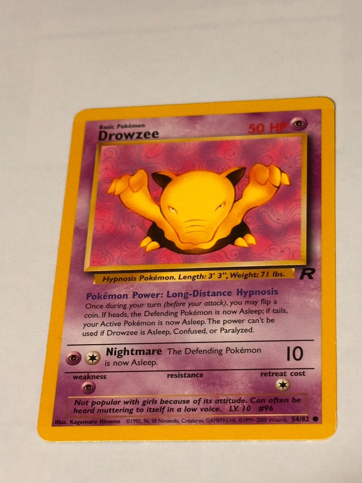 Base Set Pokemon Card - Drowzee 54/82 - Team Rocket - Near Mint (NM)