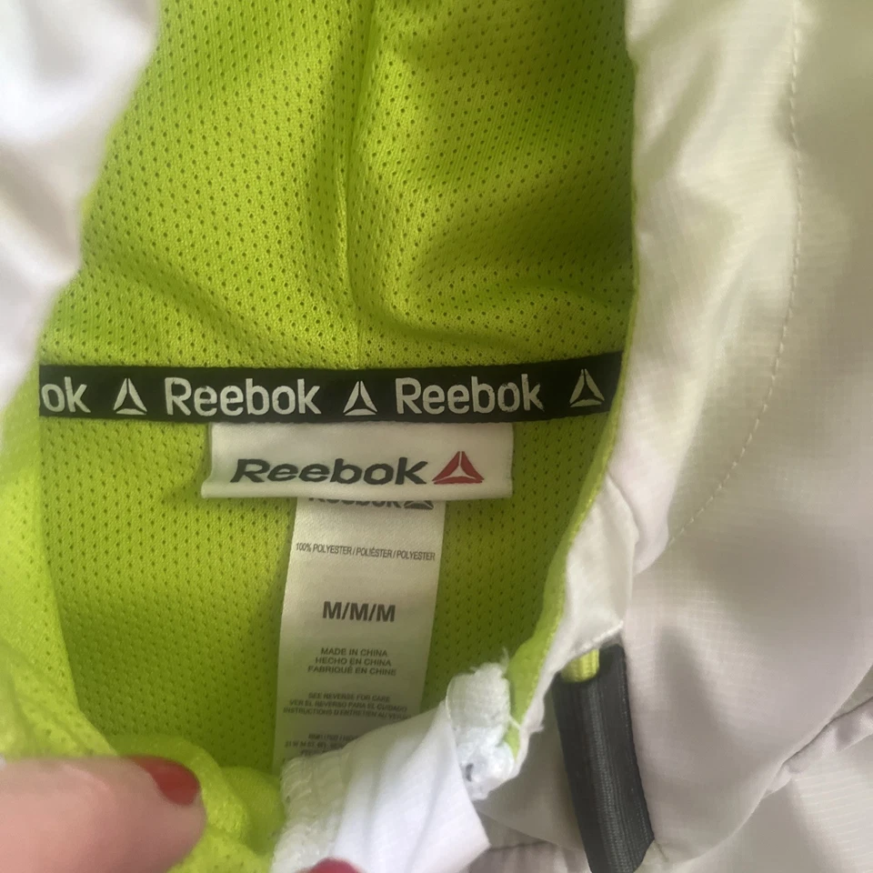 Reebok Full-Zip Hooded Windbreaker Track Jacket White M - Image 2 of 4