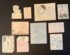 10 Birth Baby Announcement Greeting Card Lot Vtg 1920/50s Boy Girl Birthday Post