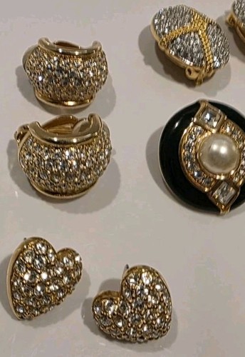 Swarovski Swan Mark Earring And Pin Lot Hearts Crystals Clip Post Look - Picture 2 of 7