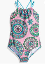 Kanu Surf Girls' Jasmine Beach Sport Halter One Piece Swimsuit Size 4 00371