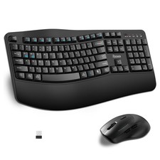 Wireless Keyboard and Mouse Combo, Full Size Wave Keys Ergonomic 2.4G Black