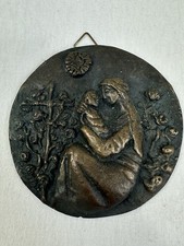 Bronze Relief Heilige Maria Jesuskind, Wandschmuck, Bronze, Mitte 20. Jhd. Antik