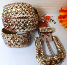 BB Simon Horsehair BELT Swarovski Crystals Studded Leather Western Pink Brown XL