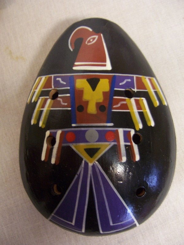PERUVIAN OCARINA PAINTED TERRACOTTA CLAY WHISTLE FLUTE EAGLE/BIRD INSTRUCTIONS