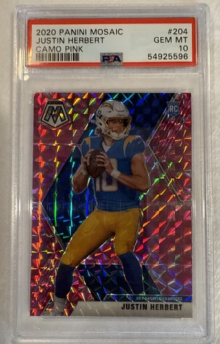 Justin Herbert 2020 Mosaic Pink Camo Rookie Card #204 PSA 10