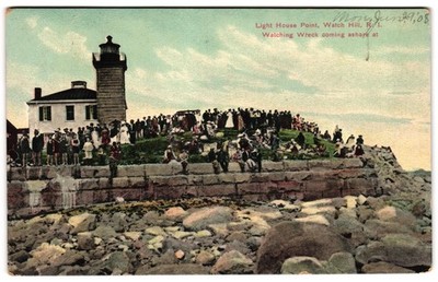 Light House Point Watch Hill RI Watching Crowds Wreck Coming Ashore Postcard