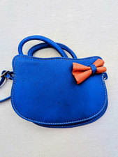 Cat Themed. Blue  Crossbody Bag Zip Top Handles Orange Bow Det/Adj Strap