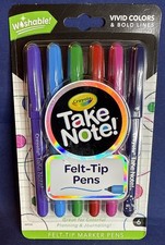 Crayola Take Note Washable Felt Tip Marker Pens 6 Pens -Assorted Colors - NEW