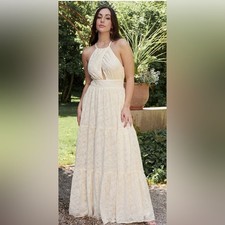 Baltic Born Eilish Embossed Cream Maxi Dress Size L- New With Tag