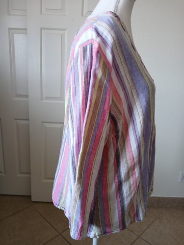Christopher Banks Shirt Damen bunt gestreift V-Ausschnitt Leinenmischung Karriere - Bild 2 von 14