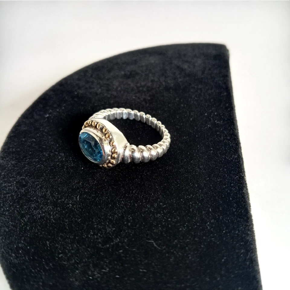 Anel de prata esterlina 925/18K Artisan Samuel B. BJC topázio azul, tamanho 7 - Imagem 2 de 4