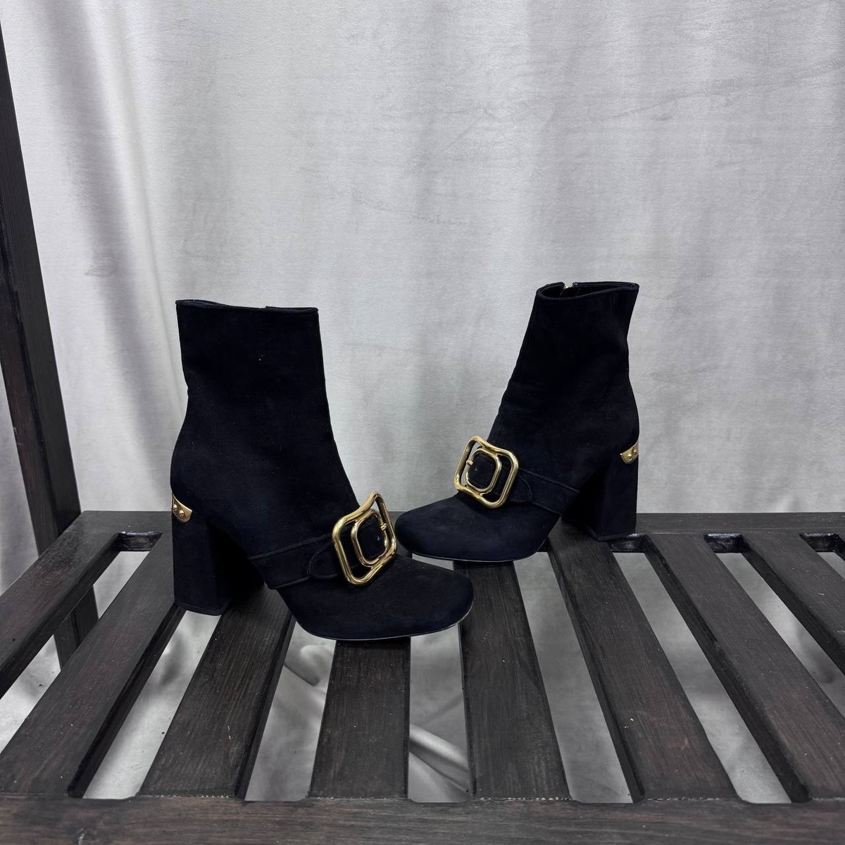 Prada Suede Ankle Boots with Gold Buckles Size 36.5 EU | eBay