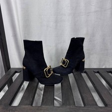 Prada Suede Ankle Boots with Gold Buckles Size 36.5 EU