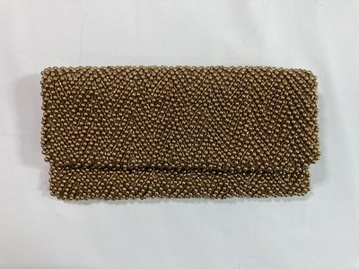 Vintage Moyna Gold Pearl Beaded Fold Over Evening Clutch /Handbag/Zigzag Pattern