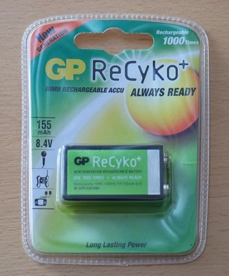 GP ReCyko AKKU NiMH 9V Block 155 mAh 8,4V Long Lasting Power Rechargeable 1000