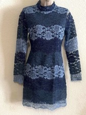Romeo & Juliet Couture Blue Floral Lace Long Sleeve Mini Dress Size M #89 NWT