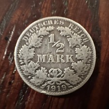 Germany 1919 Silver 1 /2 Mark coin.