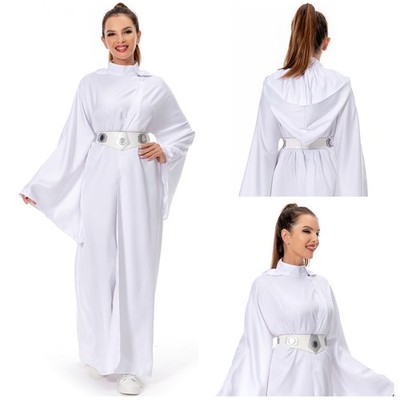Princess Leia Cosplay Costume party Roleplay Leia White Dress Belt set Halloween