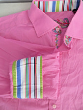 Robert Graham Men's Cotton Stripe Flip Cuff Button Shirt Pink   Large