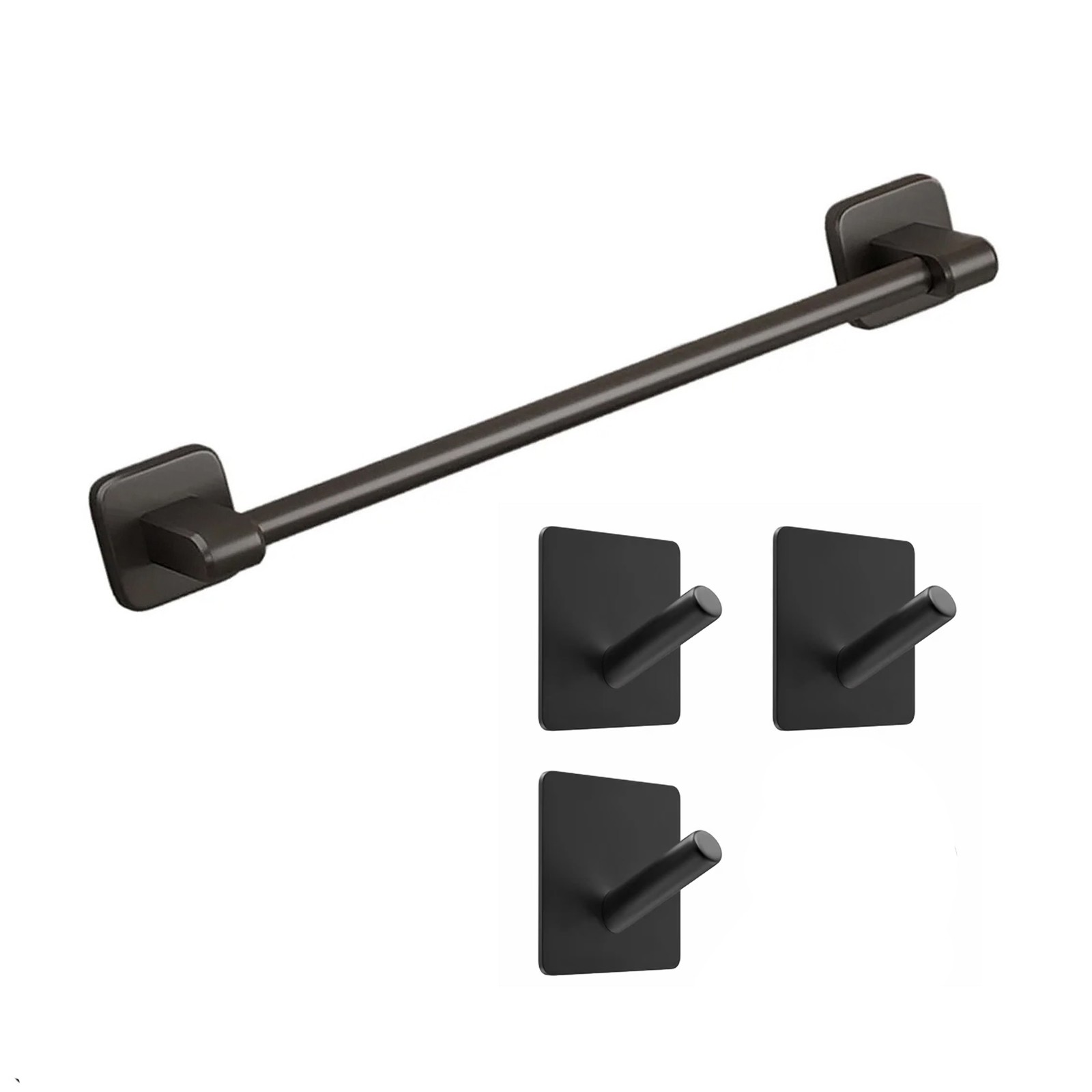 40CM Towel Bar With Rock Hook Self Adhesive Wall Mounted No Drill Towel Bar
