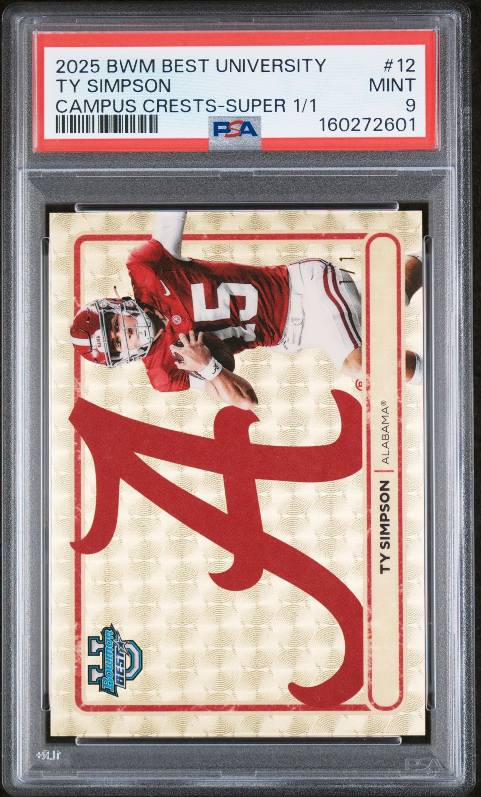 2025 BOWMAN BEST UNIVERSITY CAMPUS CRESTS SUPERFRACTOR 1/1 TY SIMPSON 1/1 PSA 9