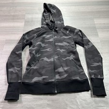 Athleta Hoodie Womens Small Gray Camo Full Zip Fleece Sweatshirt Thumbholes