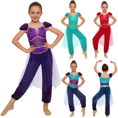 US Girls Arabian Princess Dress Up Belly Dance Kids Jumpsuit Carnival Romper
