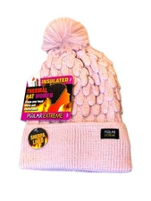 🎀 Polar Extreme Sherpa Lined Thermal Hat for Women – Pink Knit Beanie with Pom