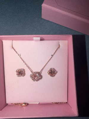 Swarovski Schmuckset Halskette & Ohrringe Roségold Rosa Kristall Rund