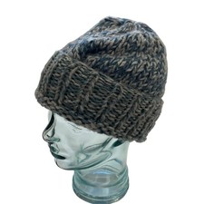 Blue Gray Hand Knit Chunky Knit Cuffed Beanie / Hat, OS
