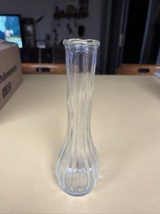 Beautiful Vintage Pressed Glass Bud Vase Clear 9” Tall -1.5” Top-2” Bottom