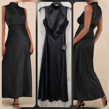 LULUS Classic Elegance Black Satin Sleeveless Mock Neck Maxi Dress Size LARGE