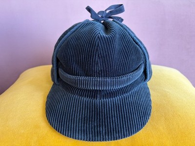 rare vintage POLO RALPH LAUREN hunter's cap navy corduroy neck flap Size S/M