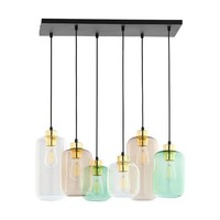 HäNgelampe Glas Metall 6-Flammig E27 Verstellbar Elegant Esszimmer Pendelleuchte
