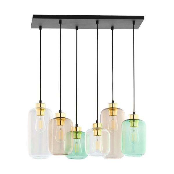 HäNgelampe Glas Metall 6-Flammig E27 Verstellbar Elegant Esszimmer Pendelleuchte-image