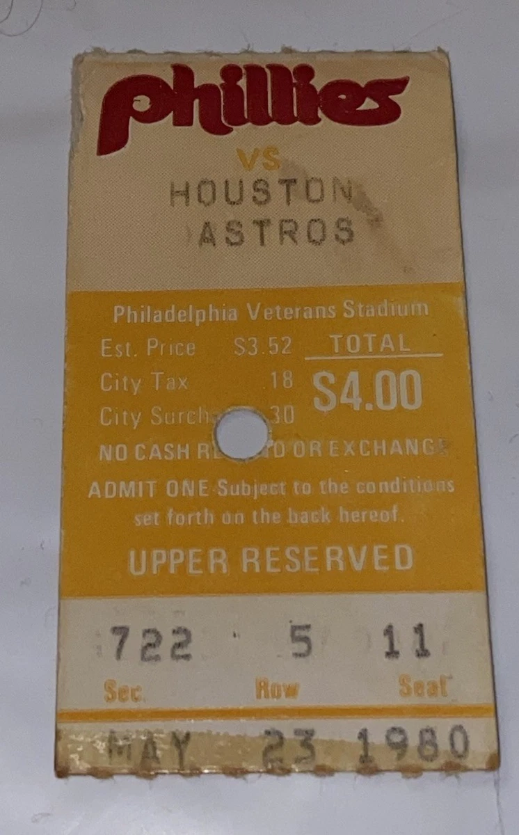 Philadelphia Phillies Baseball 1980 Vintage Sports Ticket Stubs