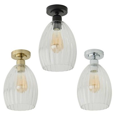 Decken Leuchte Fassung gerippt Glas Kuppel Schirm Wohnzimmer Schlafzimmer Lampe LED Birne