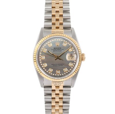 ワンダーフォーゲル1860 ROLEX DATEJUST 16013 GOLD & STEEL 36MM BLACK MOP STRING DIAMOND