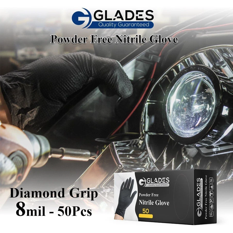 GLADES™ 8 mil Heavy Duty Nitrile Diamond Texture Industrial Mechanic Gloves - Image 2 of 4