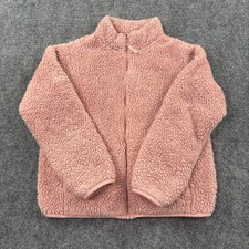 Uniqlo Fleece Jacket Kids 9-10 Pink Full Zip Mock Neck Sherpa Girls