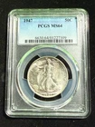 1947 WALKING LIBERTY HALF DOLLAR PCGS MS64 309