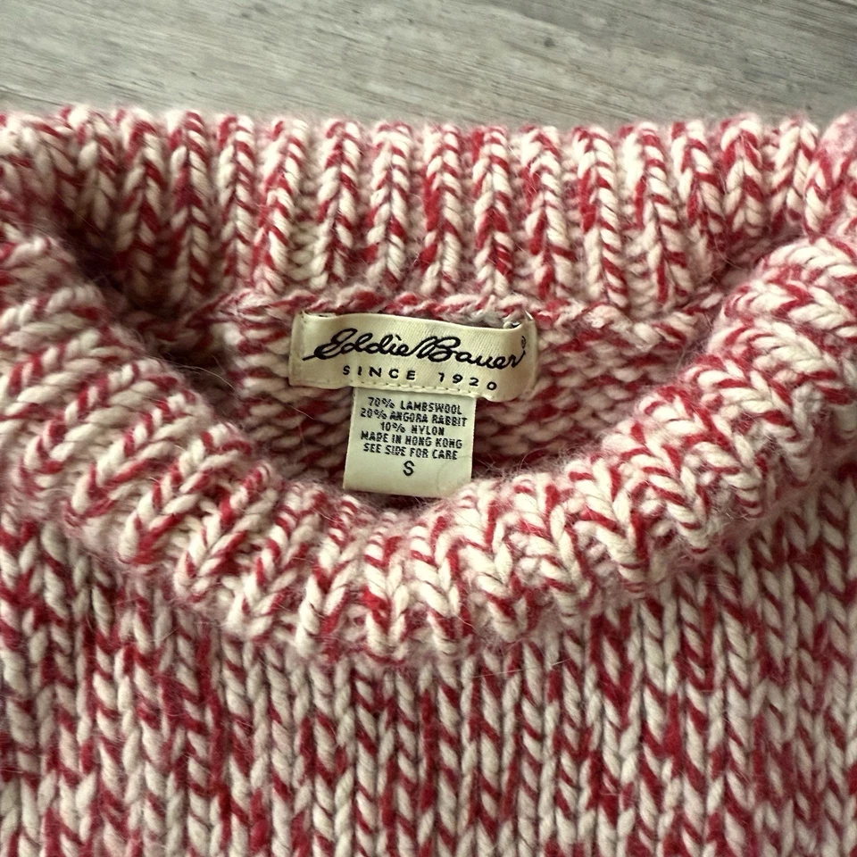 Suéter para mujer Eddie Bauer talla S rojo tortuga/blanco 70 % lana de cordero 20 % conejo de colección Foto 4 de 4