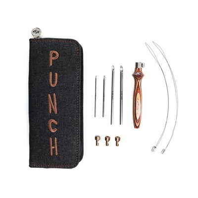 KnitPro Punch Nadel Set: verstellbar: Das erdige Kit, schwarze Denim Etui Gewinde
