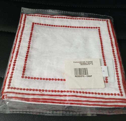 Julia Amory Cocktail Napkins Yuletide Red Petite Dot Embroidered 4 Package India