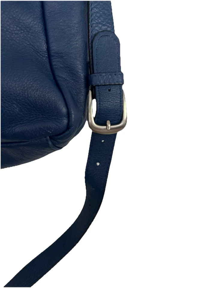 Levenger Blue Leather Six Pocket Tote Bag Crossbody Organizer Work Travel Chic - Image 3 of 4