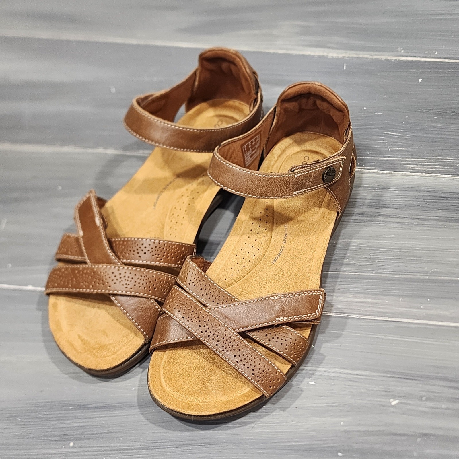 Clarks April Poppy Brown Leather Sandals Adjustable Straps Size 8.5